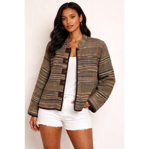 Vtg. Lagenlook Carpet Tapestry Art to Wear Boho Mock Neck Blazer Women's L